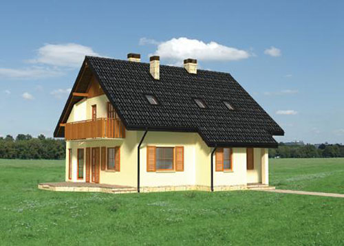 Fatada laterala dreapta casa din lemn Model PCL-11